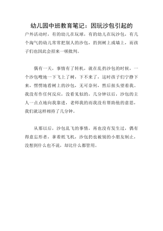 幼儿园中班教育笔记：因玩沙包引起的