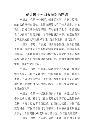 幼儿园大班期末精彩的评语