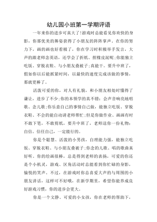 幼儿园小班第一学期评语
