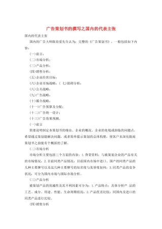 广告策划书的撰写之国内的代表主张