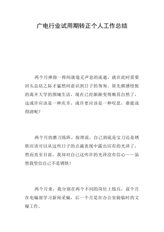 广电行业试用期转正个人工作总结