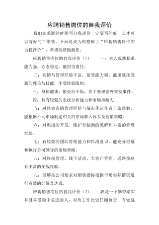 应聘销售岗位的自我评价