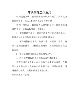 店长助理工作总结