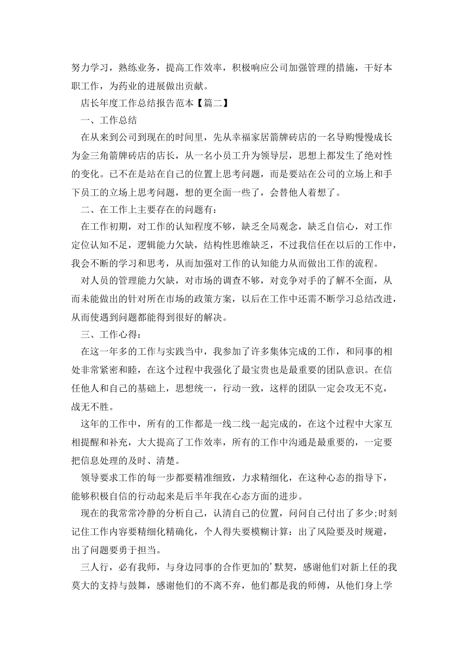 店长年度工作总结报告范本_第2页