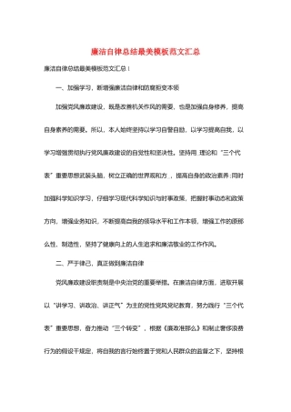 廉洁自律总结最美模板范文汇总