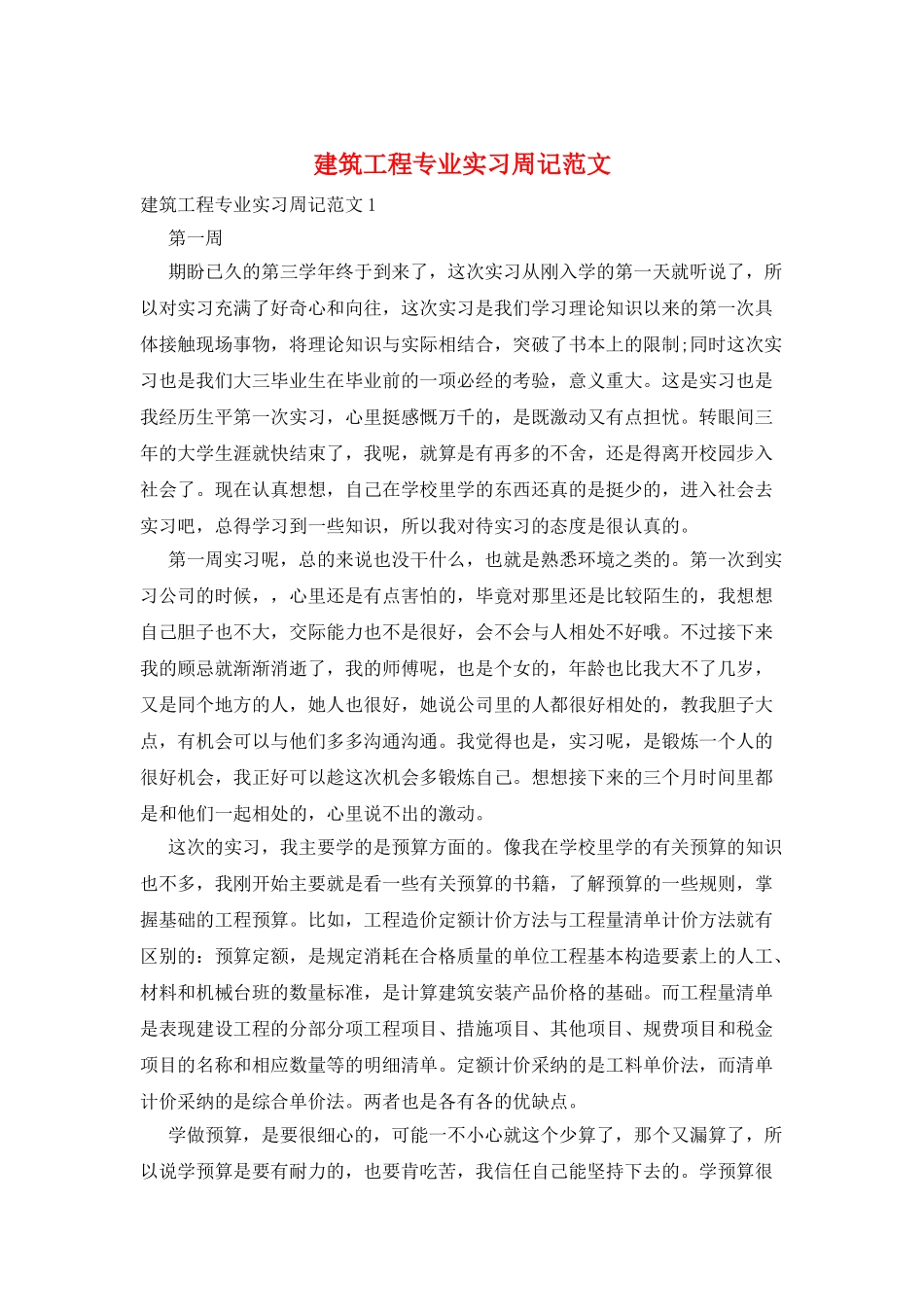 建筑工程专业实习周记范文_第1页