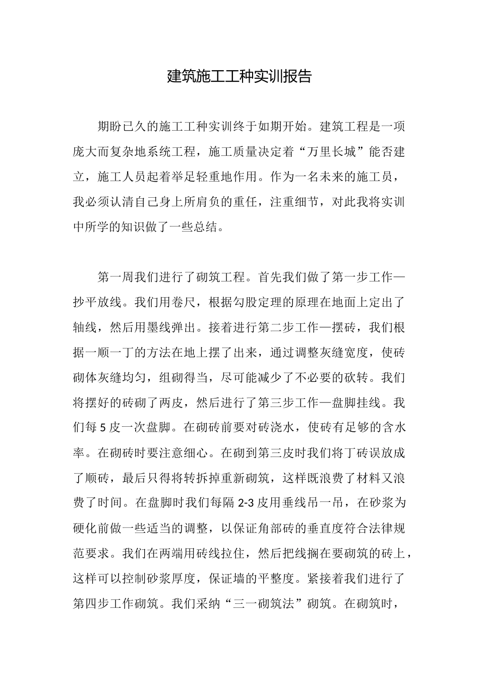 建筑施工工种实训报告_第1页