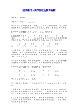 建设银行人民币借款合同专业版——范本