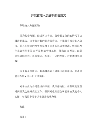 开发管理人员辞职报告范文