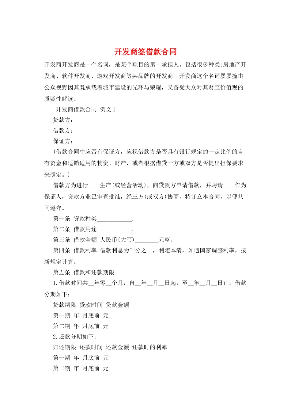开发商签借款合同_第1页