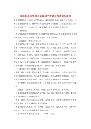 开展社会治安综合治理和平安建设自查情况报告