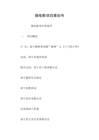 微电影项目策划书