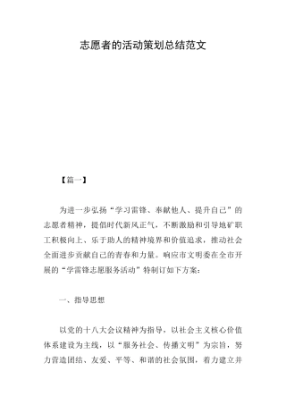 志愿者的活动策划总结范文