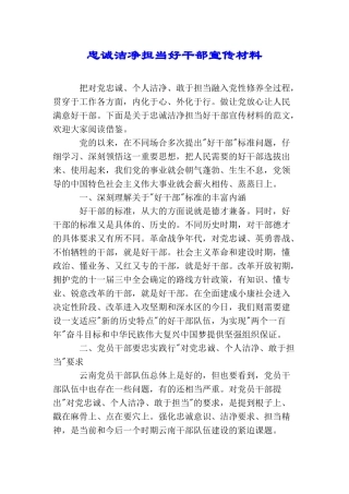 忠诚干净担当好干部宣传材料
