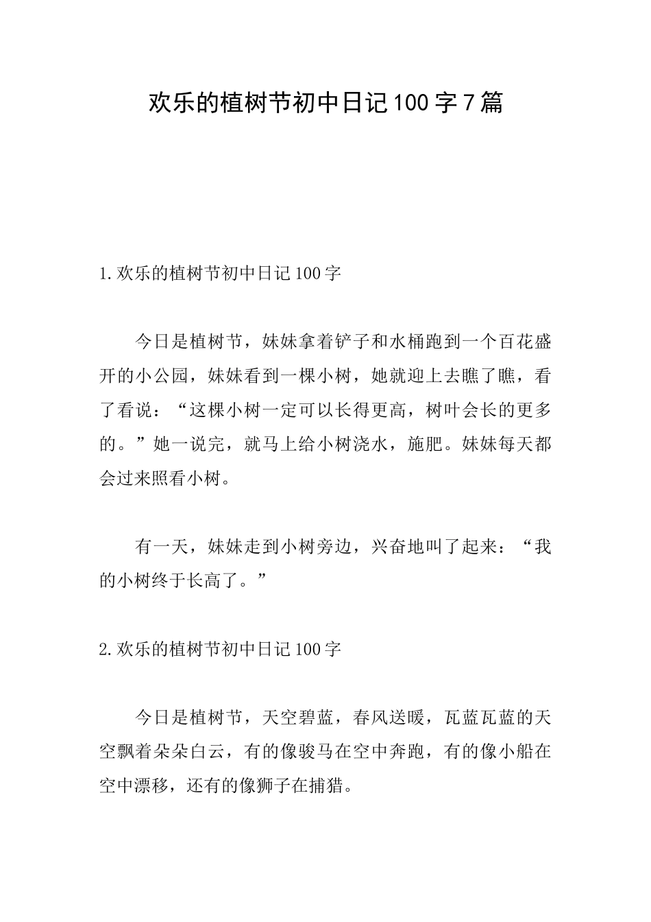 快乐的植树节初中日记100字7篇_第1页