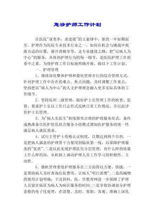 急诊护师工作计划