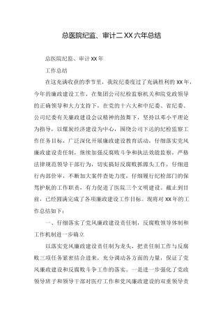 总医院纪监、审计二XX六年总结