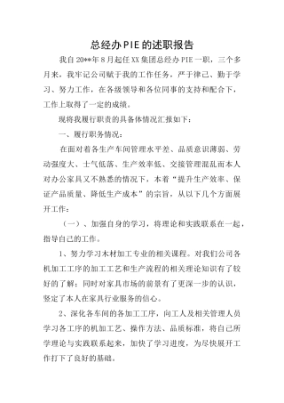 总经办PIE的述职报告