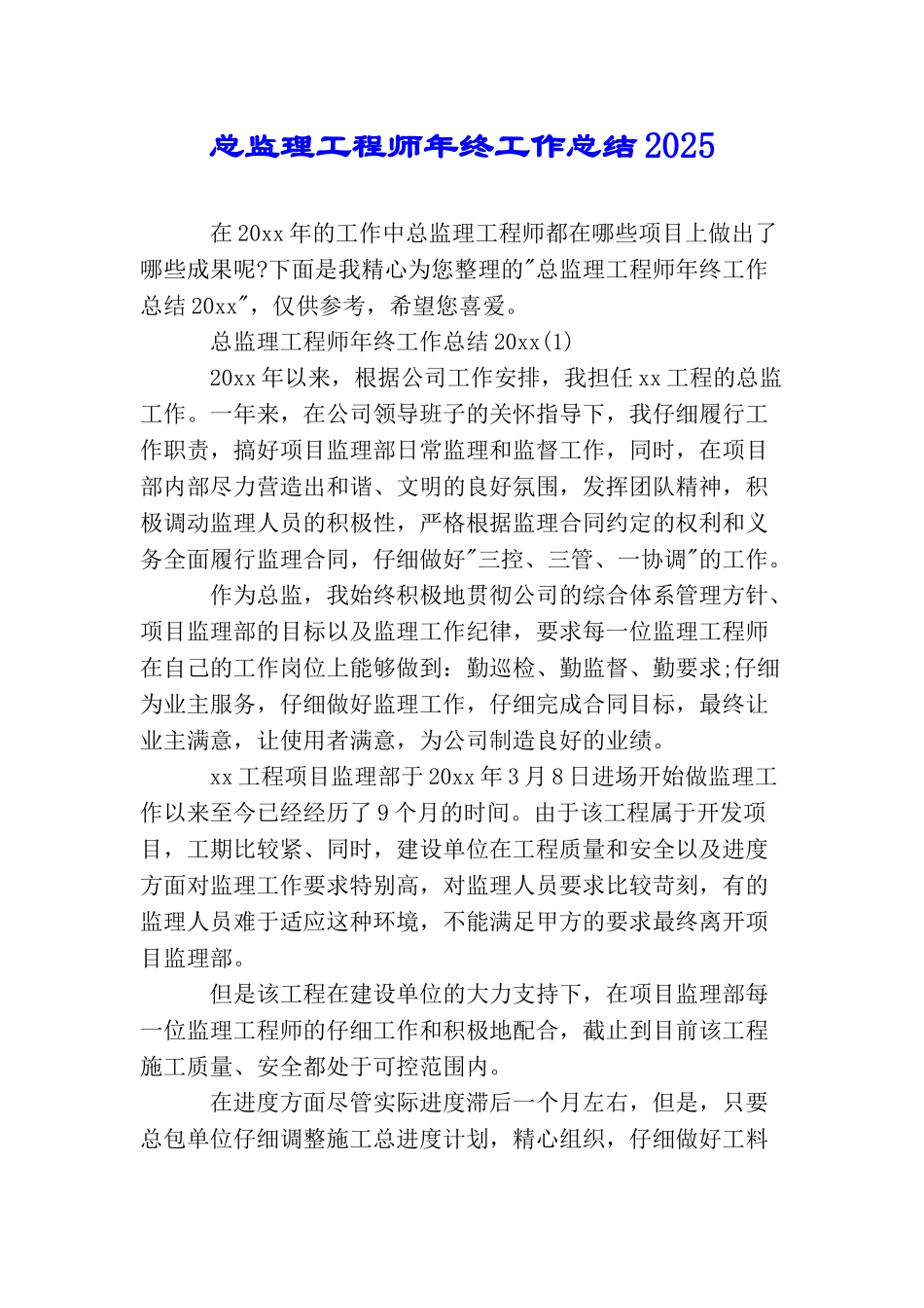 总监理工程师年终工作总结2025_第1页