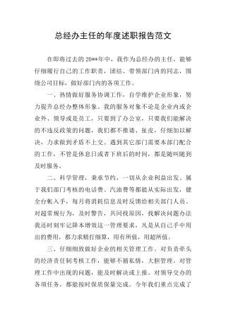 总经办主任的年度述职报告范文