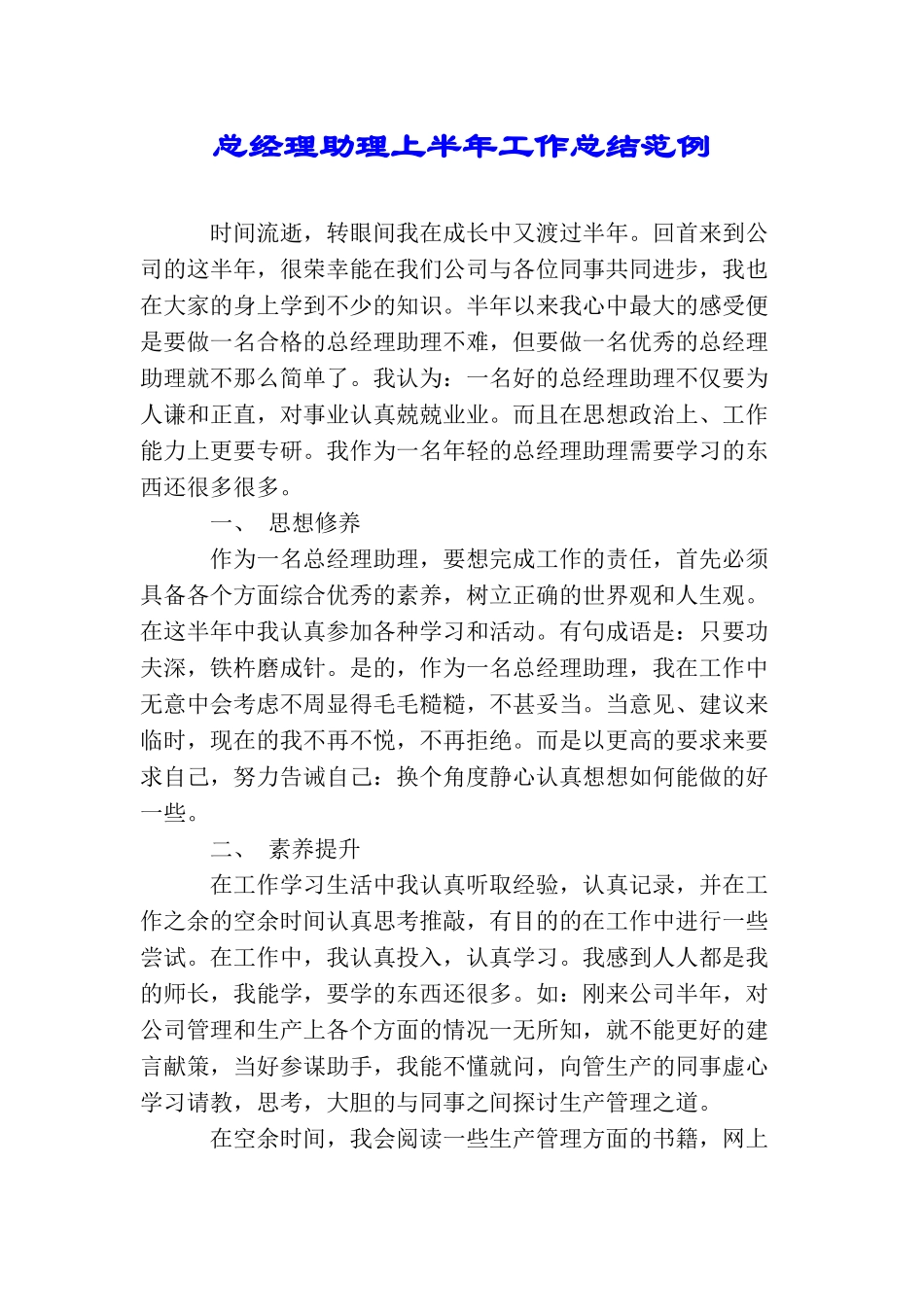 总经理助理上半年工作总结范例_第1页
