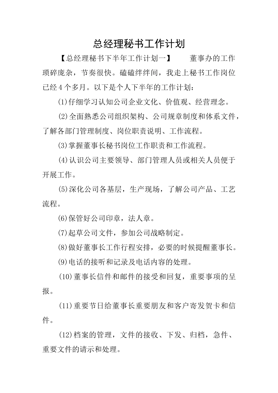 总经理秘书工作计划_第1页