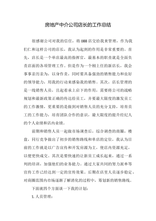 房地产中介公司店长的工作总结