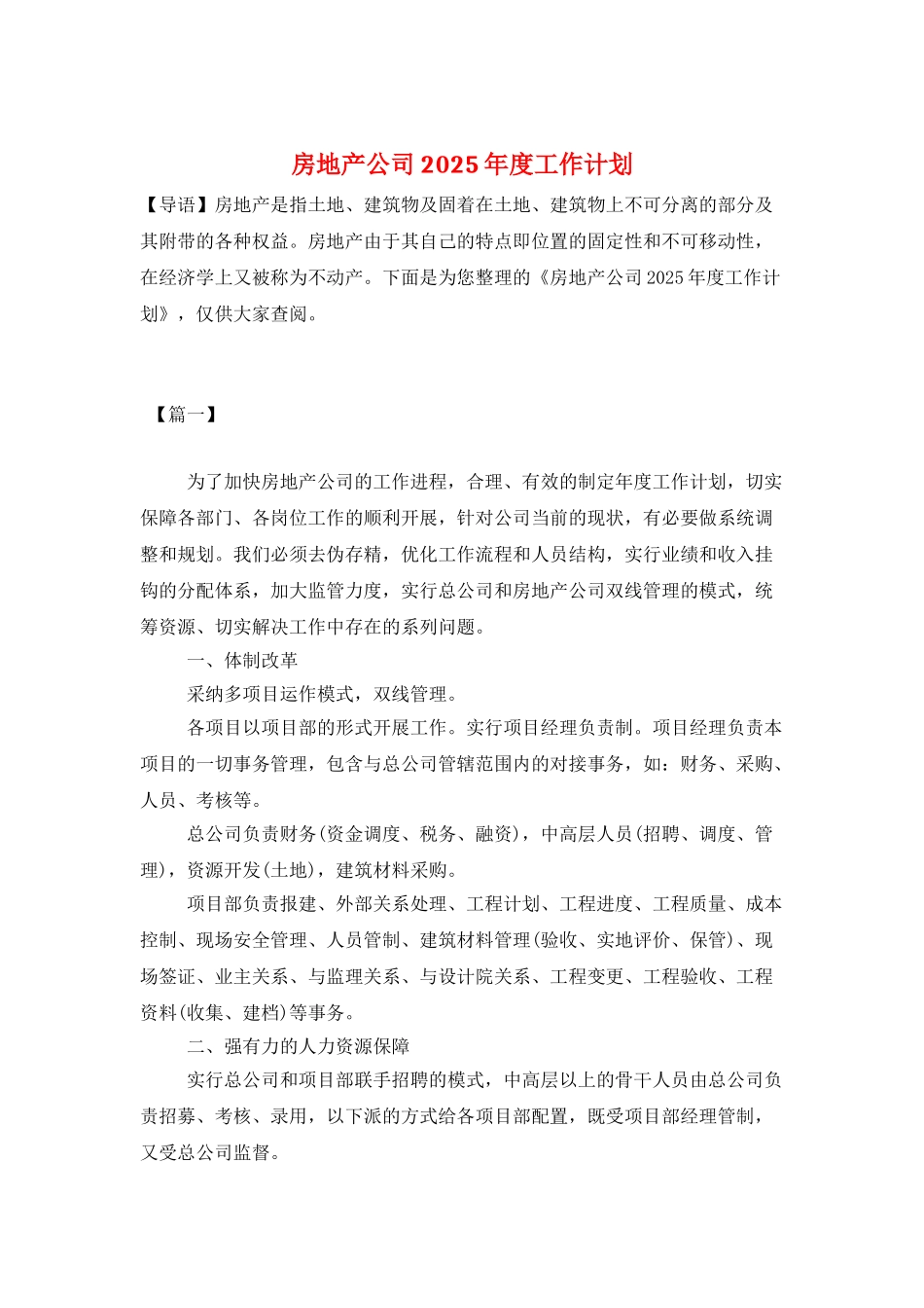房地产公司2025年度工作计划_第1页