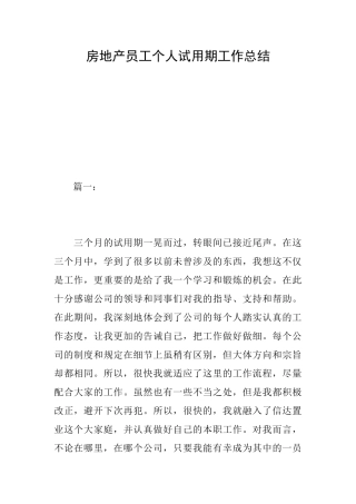 房地产员工个人试用期工作总结