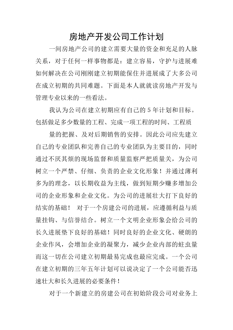 房地产开发公司工作计划_第1页