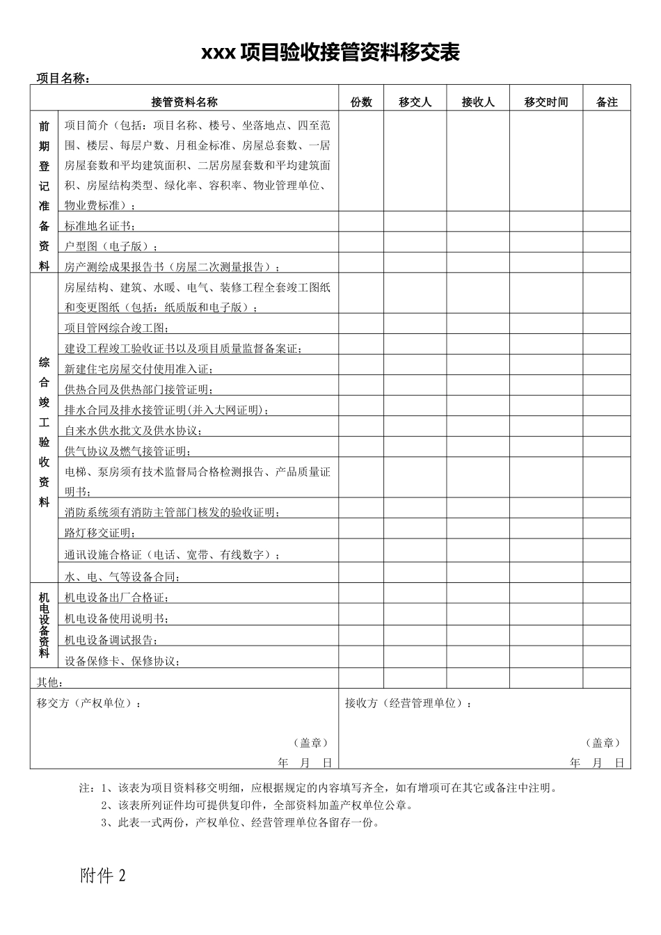 房屋全套验收、交接表及报告word格式文档模板_第1页