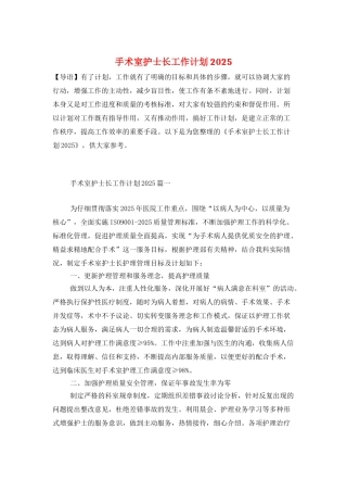 手术室护士长工作计划2025