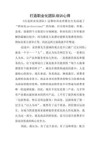 打造职业化团队培训心得