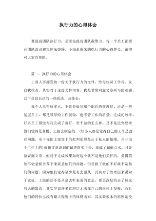 执行力的心得体会