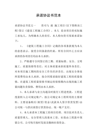 承诺协议书范本