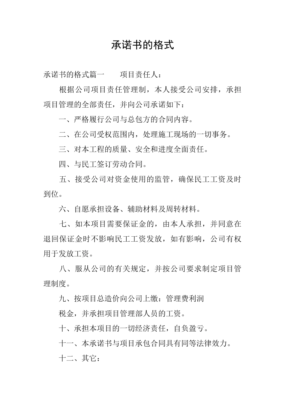 承诺书的格式_第1页