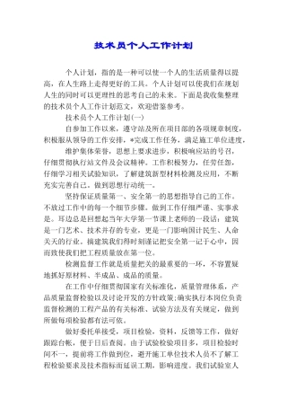 技术员个人工作计划