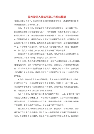 技术指导人员试用期工作总结模板