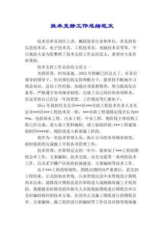 技术支持工作总结范文