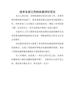 技术支持工作的自我评价范文