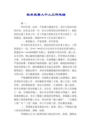 技术负责人个人工作总结