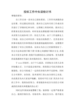 投标工作中失误检讨书