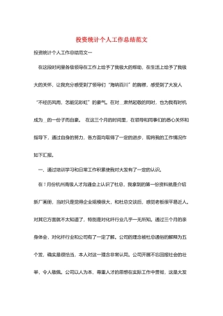 投资统计个人工作总结范文