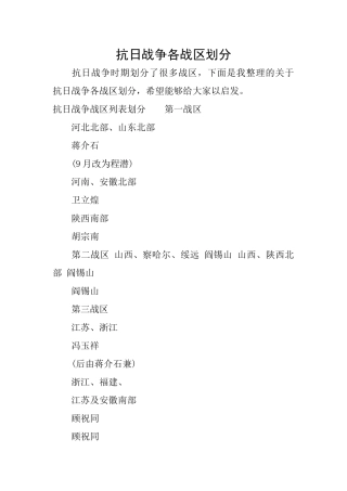 抗日战争各战区划分