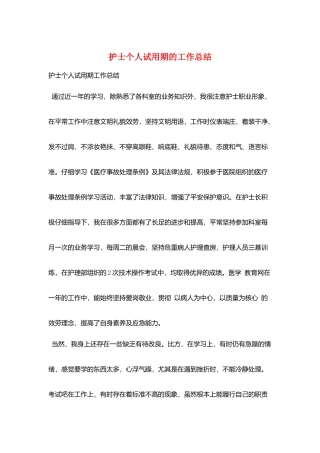 护士个人试用期的工作总结