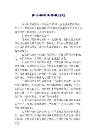 护士实习生带教计划