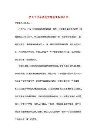 护士工作总结范文精选5篇600字