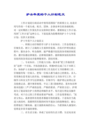 护士年度的个人计划范文