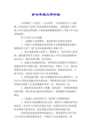 护士年度工作计划