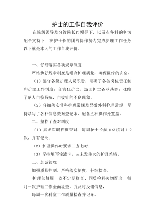 护士的工作自我评价
